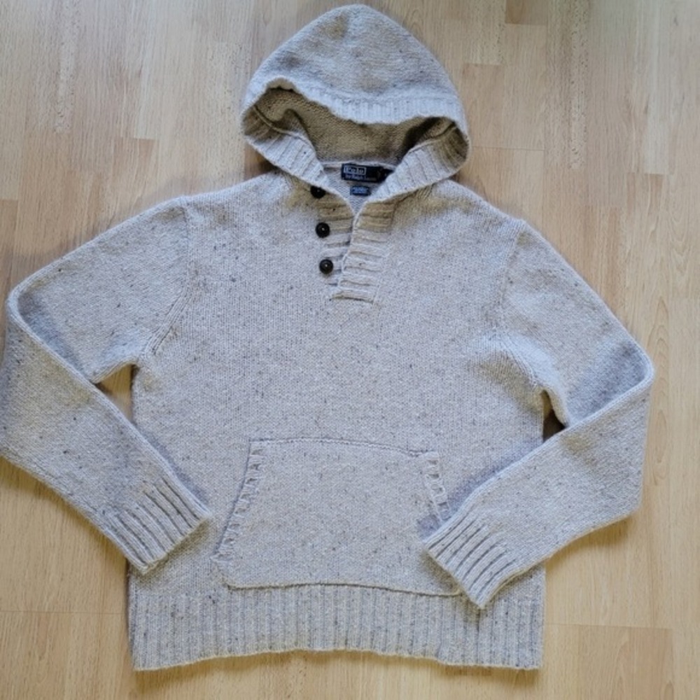 Vintage‎ Polo Ralph Lauren Wool Alpaca Blend Hoodie Sweater Oatmeal Beige XL